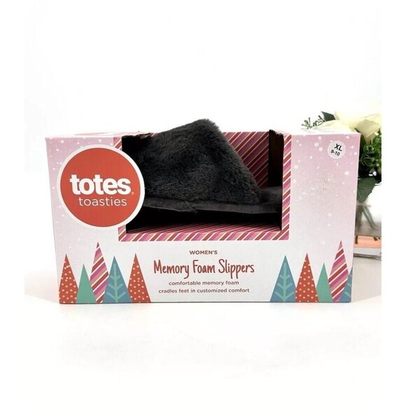TOTES Womens Memory Foam Slippers Size 9-10 Slip On Gray Faux Fur NEW - Picture 3 of 6